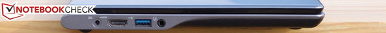 Linke Seite: Ladeanschluss, HDMI, USB 3.0, 3,5-mm-Klinke