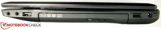 rechte Seite: Audio, 2x USB 2.0, Blu-ray, Strom