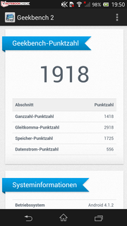 1.918 Punkte im System-Benchmark GeekBench 2 - gute Leistung.