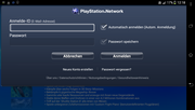 Hier zum Beispiel der Zugang zu dem "Playstation Network".