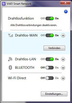Nützlich: Das Tool "Vaio Smart Network" ermöglicht das schnelle Ein- und Ausschalten der Funkmodule.