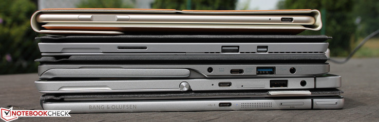 Huawei MateBook, Surface Pro 4, Switch Alpha 12, Elite x2 1012, Spectre x2 12 (von oben nach unten)
