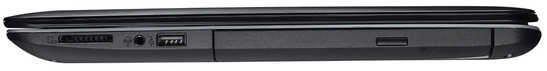 rechte Seite: Speicherkartenleser, Audiokombo, USB 2.0, DVD-Brenner (Bild: Asus)