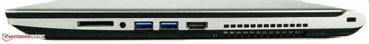 rechts: SD-Kartenslot, AudioCombo, 2 x USB 3.0, HDMI-Ausgang, Kensington-Lock