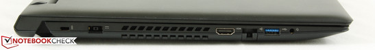 Linke Seite: Kensington Lock, Netzteil, HDMI, Gigabit-Ethernet, 1x USB 3.0, kombinierter 3,5-mm-Klinkenanschluss