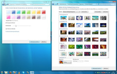 Wie schon unter Vista lassen sich diverse Farben und Hintergründe einstellen (der Desktophintergrund lässt sich als Diashow einrichten)