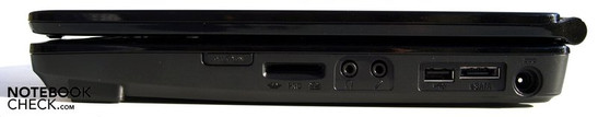 Rechte Seite: WiFi-Schalter, 4-in-1 Kartenleser, Kopfhörer, Mikrofon, USB-2.0, eSATA, Stromanschluss