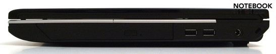 Rechte Seite: opt. Laufwerk, 2x USB-2.0, Stromanschluss, Kensington-Security-Slot