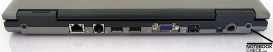 Rückseite: LAN, Modem, 3x USB, VGA, Firewire, Netzanschluss