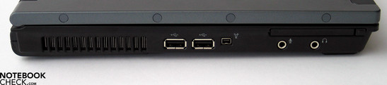 Linke Seite: Lüfter, 2x USB 2.0, Firewire, Audio Ports, PCCard