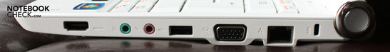Rechte Seite: HDMI, Kopfhörer- und Mikrofonanschluss, USB, VGA, LAN, Kensington-Lock