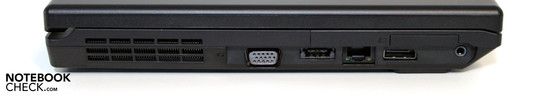 Linke Seite: VGA, eSATA/USB, LAN, Display Port, Audio, Expresscard 34mm