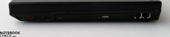 Rechte Seite: Audio Ports, 2x USB 2.0, DVD Laufwerk, Modem, LAN