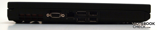 Linke Seite:Lüfter, VGA; LAN, Displayport, 3x USB-2.0, Festplatteneinschub