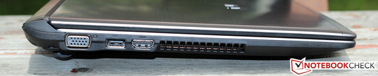 Linke Seite: VGA, USB 2.0, HDMI, Luftauslass