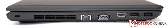 linke Seite: Kensington Lock, Gbit-LAN, VGA, HDMI, 2x USB 3.0