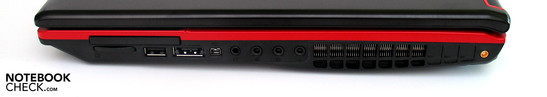 Rechte Seite: ExpressCard, Cardreader, USB, eSATA, Firewire, Audio