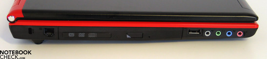 Linke Seite: Kensington Lock, Modem, opt. laufwerk, USB, Audio Ports