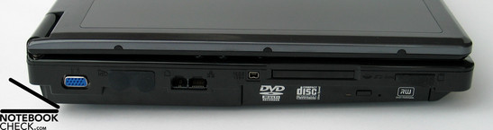 Linke Seite: VGA-Out, S-Video Out, Antenne, Modem, LAN, Firewire, Expresscard, Cardreader, DVD LW Linke Seite: VGA-Out, S-Video Out, Antenne, Modem, LAN, Firewire, Expresscard, Cardreader, DVD LW
