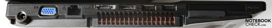 Linke Seite: Kartenleser, USB 2.0, HDMI, eSATA, LAN, VGA, Stromeingang