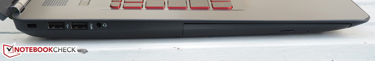 linke Seite: Kensington Lock, USB 2.0, USB 3.0, Audio, optisches Laufwerk