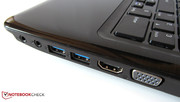 Auf der rechten Seite tummeln sich zwei moderne USB 3.0-Ports. Auf der rechten Seite tummeln sich zwei moderne USB 3.0-Ports.
