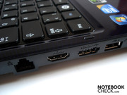 Es folgen RJ-45 Gigabit-Lan, HDMI, eSATA/USB 2.0 sowie USB 2.0.