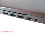 Die digitalen Bildausgänge (HDMI & Mini-Displayport) werden von zwei USB-3.0-Ports eingerahmt.