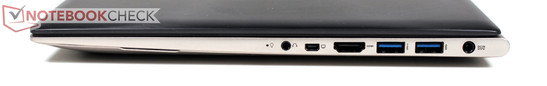 Rechte Seite: Audio, Mini-VGA, HDMI, 2x USB 3.0, Stromanschluss Rechte Seite: Audio, Mini-VGA, HDMI, 2x USB 3.0, Stromanschluss