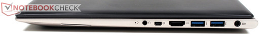 Rechte Seite: Audio, Mini-VGA, HDMI, 2x USB 3.0, Stromanschluss