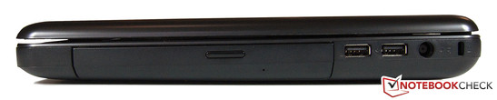 rechte Seite: 2x USB 2.0, Netzteilanschluss, Kensington Lock rechte Seite: 2x USB 2.0, Netzteilanschluss, Kensington Lock