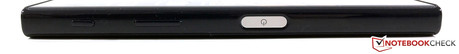 rechts: Kamera-Button, Lautstärkewippe, Standby/Fingerabdruckscanner
