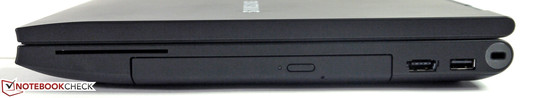 rechts: Smart Card Reader, optisches Laufwerk, eSATA-/USB-2.0-Kombiport, USB 2.0, Kensington Lock