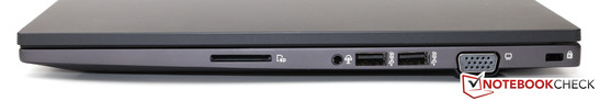 rechte Seite: SD-Kartenleser, Headset-Buchse, 2x USB 3.0, VGA, Kensington Lock