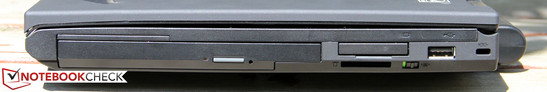 rechte Seite: DVD-Brenner, ExpressCard/34, Kartenleser, USB 2.0, Kensington Lock