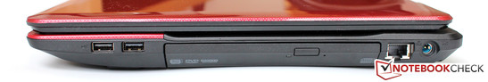 rechte Seite: 2x USB 2.0, DVD-Brenner, GBit-LAN, Netzteilanschluss