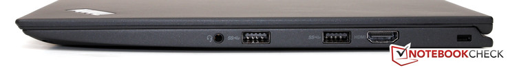 rechte Seite: Headset-Buchse, 2x USB 3.0, HDMI, Kensington Lock