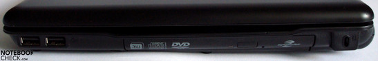 Rechte Seite: 2x USB 2.0, optisches Laufwerk, Kensington Lock