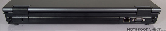 Rückseite: Kensington Lock, Akku, LAN, VGA