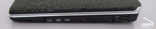 rechte Seite: ExpressCard/54, DVD-Brenner, S-Video, 2x USB, LAN, Kensington Lock