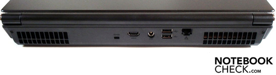 Rückseite: Kensington Lock, HDMI, Strom, 2x USB 2.0, RJ-45 Gigabit-Lan