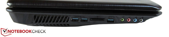linke Seite: 2x USB 3.0, Kartenleser, USB 3.0, Kopfhörer, Mikrofon, Line-in, Line-out