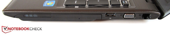 Rechte Seite: DVD-Brenner, USB 2.0, VGA, RJ-45 Gigabit-Lan Rechte Seite: DVD-Brenner, USB 2.0, VGA, RJ-45 Gigabit-Lan