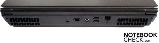 Rückseite: Kensington Lock, HDMI, Strom, 2x USB 2.0, RJ-45 Gigabit-Lan Rückseite: Kensington Lock, HDMI, Strom, 2x USB 2.0, RJ-45 Gigabit-Lan