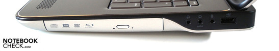 Rechte Seite: optisches Laufwerk, 3x Sound, eSATA/USB 2.0-Combo