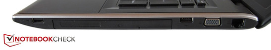 rechte Seite: USB 2.0, optisches Laufwerk, USB 2.0, VGA, RJ-45 Gigabit-Lan