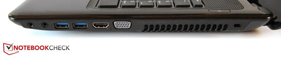 Rechte Seite: 2x Sound, 2x USB 3.0, HDMI, VGA, Kensington Lock Rechte Seite: 2x Sound, 2x USB 3.0, HDMI, VGA, Kensington Lock