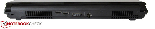 Rückseite: Kensington Lock, DisplayPort, HDMI, DVI, Strom