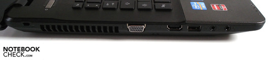 Linke Seite: Kensington Lock, VGA, HDMI, USB 2.0, 2x Sound Linke Seite: Kensington Lock, VGA, HDMI, USB 2.0, 2x Sound