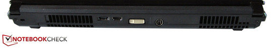 Rückseite: Kensington Lock, eSATA / USB 2.0, HDMI, DVI, DC-in
